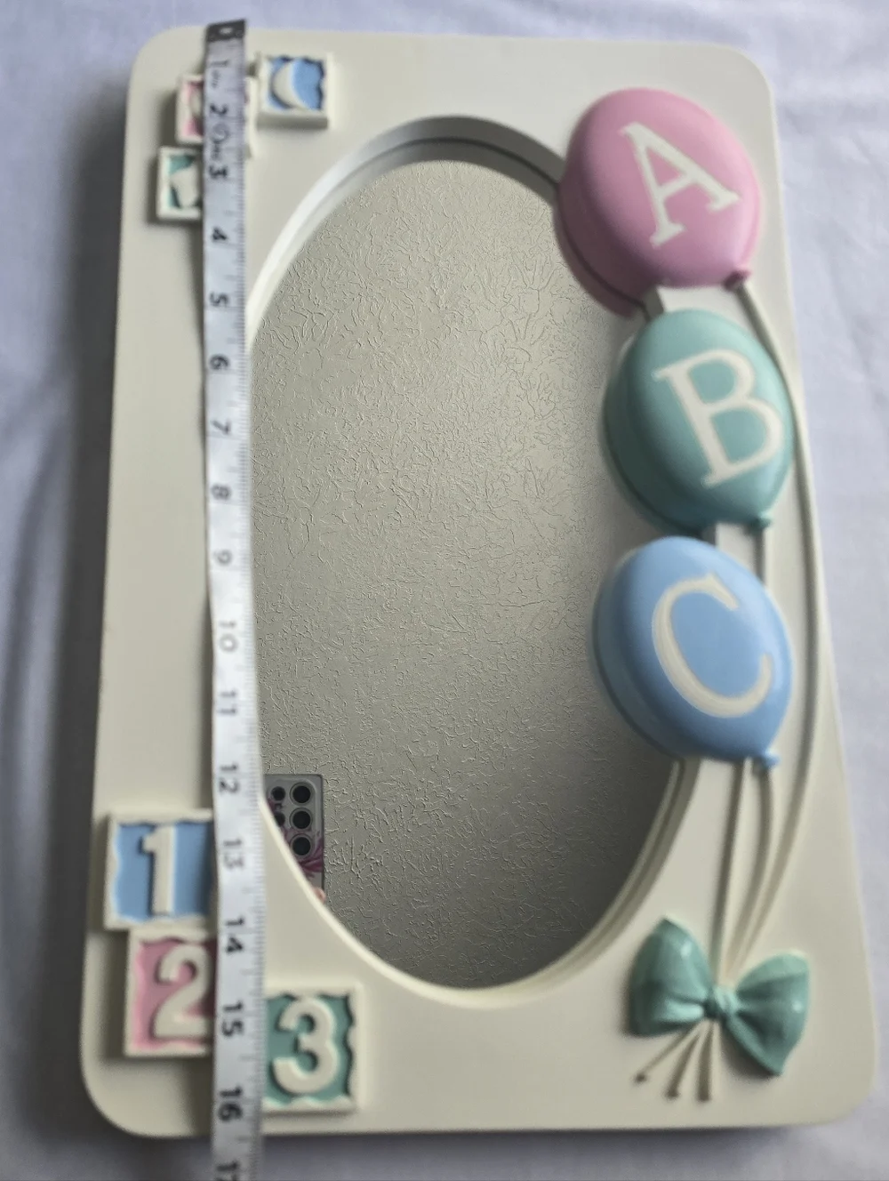 Vintage Homco Nursery Oval Wall Mirror ABC Blocks Balloons Bow‎ Pastel Colors